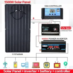 3000W Solar System For Home Complete Kit With 1500W 3000W Solar Panel 100A Controller 110V 220V 4000W Inverter 8Ah LFP Battery