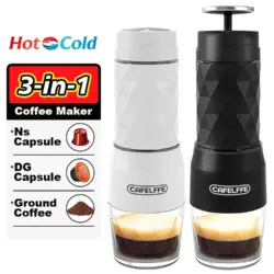 Cafelffe 3 In1 Portable Coffee Machine Hot/Cold Water Manual Espresso Maker For Capsule & Ground Hand Press Brewer Home Travel